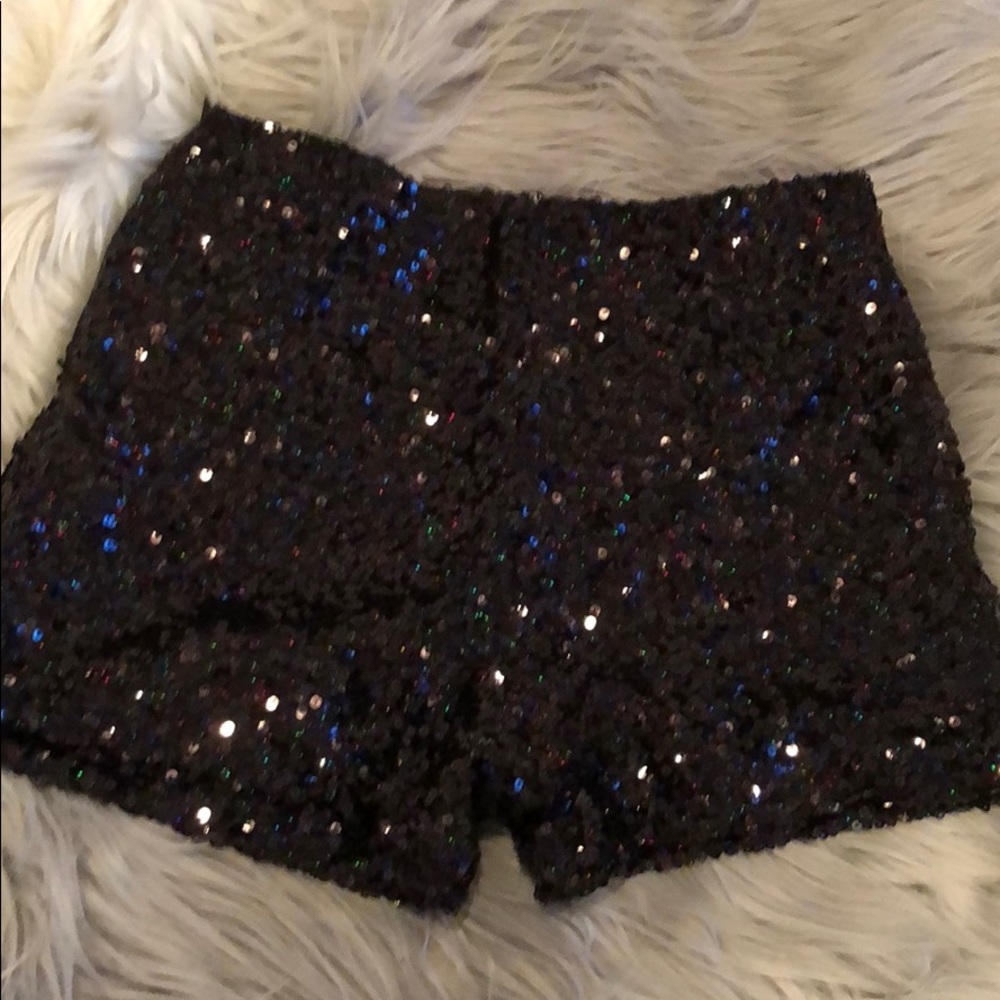 Black sequin high waisted shorts